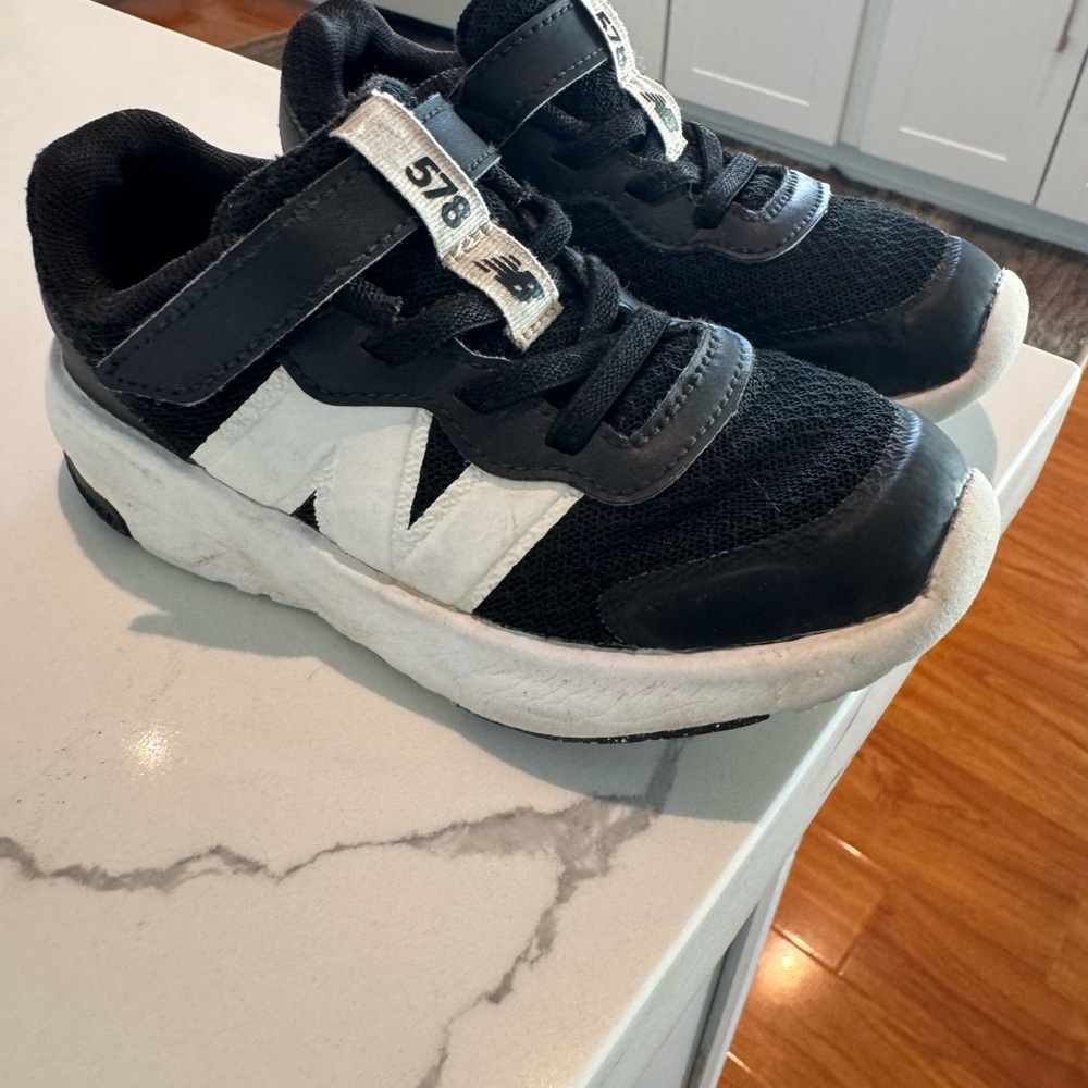 New Balance Black and White Kids Sneakers - Hook & Loop 578 Style